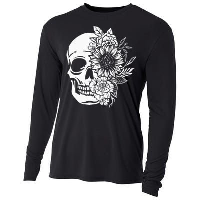 Floral Skull And Rose Magic Skull Cooling Performance Long Sleeve Crew