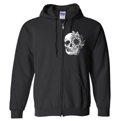 Floral Skull And Rose Magic Skull Full Zip Hoodie