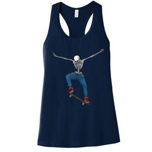 Funny Skateboard Art For Women Skateboarder Skeleton Women's Racerback Tank