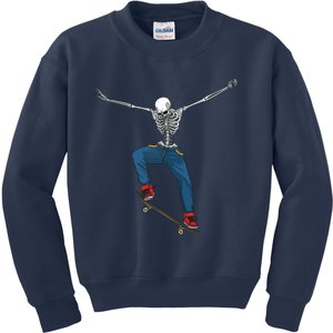 Funny Skateboard Art For Women Skateboarder Skeleton Kids Sweatshirt