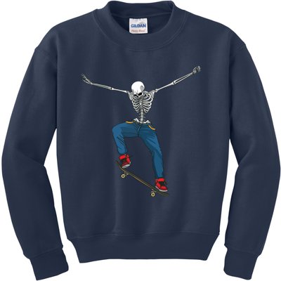 Funny Skateboard Art For Women Skateboarder Skeleton Kids Sweatshirt