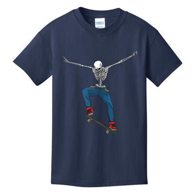 Funny Skateboard Art For Women Skateboarder Skeleton Kids T-Shirt