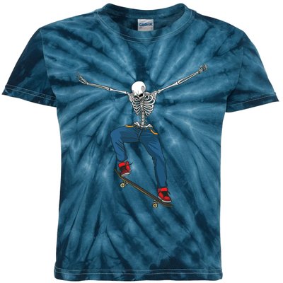 Funny Skateboard Art For Women Skateboarder Skeleton Kids Tie-Dye T-Shirt