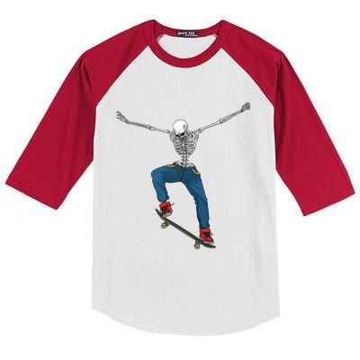 Funny Skateboard Art For Women Skateboarder Skeleton Kids Colorblock Raglan Jersey