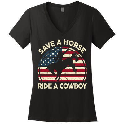 Funny Save A Horse Ride A Cowboy Horse Women's V-Neck T-Shirt