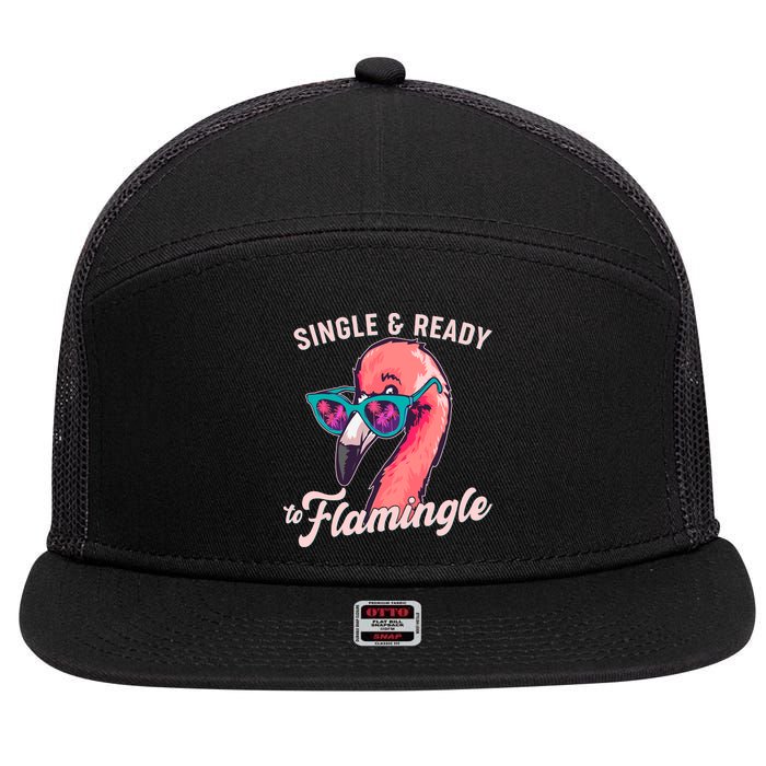 Funny Single And Ready To Flamingle Flamingo 7 Panel Mesh Trucker Snapback Hat