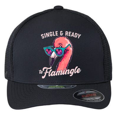 Funny Single And Ready To Flamingle Flamingo Flexfit Unipanel Trucker Cap