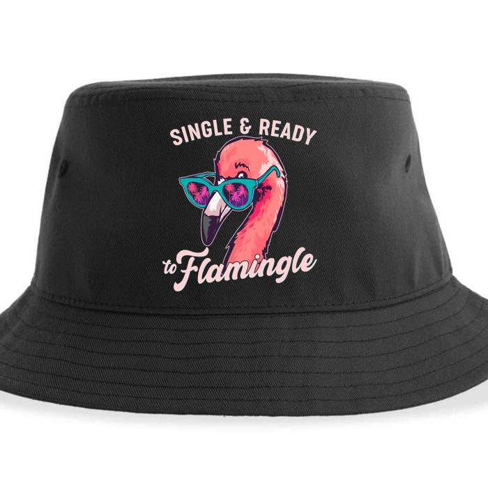 Funny Single And Ready To Flamingle Flamingo Sustainable Bucket Hat
