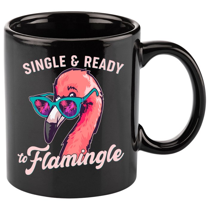 Funny Single And Ready To Flamingle Flamingo 11oz C Handle Ceramic Mug