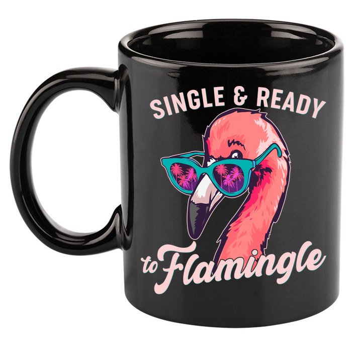 Funny Single And Ready To Flamingle Flamingo 11oz C Handle Ceramic Mug