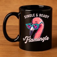 Funny Single And Ready To Flamingle Flamingo 11oz C Handle Ceramic Mug