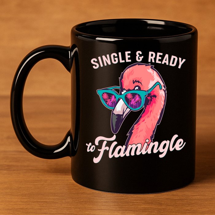 Funny Single And Ready To Flamingle Flamingo 11oz C Handle Ceramic Mug