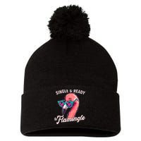 Funny Single And Ready To Flamingle Flamingo Pom Pom 12in Knit Beanie