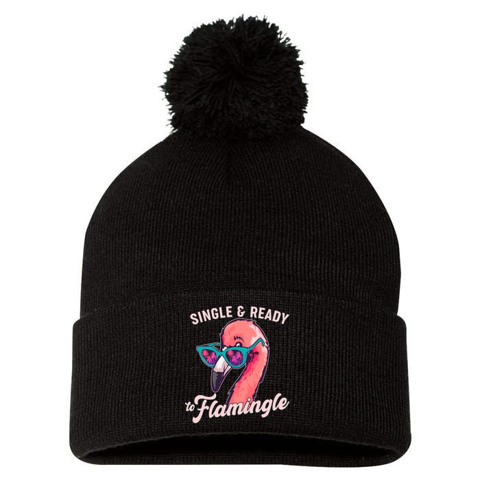 Funny Single And Ready To Flamingle Flamingo Pom Pom 12in Knit Beanie