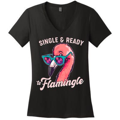 Funny Single And Ready To Flamingle Flamingo Women's V-Neck T-Shirt