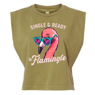 Funny Single And Ready To Flamingle Flamingo Garment-Dyed Women's Muscle Tee