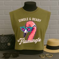 Funny Single And Ready To Flamingle Flamingo Garment-Dyed Women's Muscle Tee