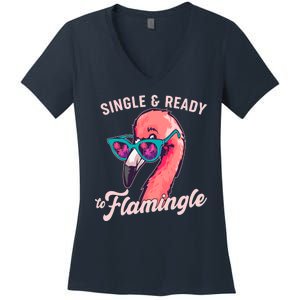 Funny Single And Ready To Flamingle Flamingo Women's V-Neck T-Shirt