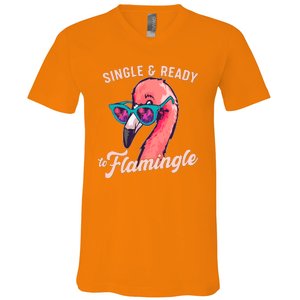 Funny Single And Ready To Flamingle Flamingo V-Neck T-Shirt