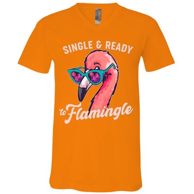 Funny Single And Ready To Flamingle Flamingo V-Neck T-Shirt
