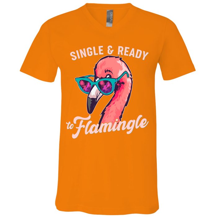 Funny Single And Ready To Flamingle Flamingo V-Neck T-Shirt