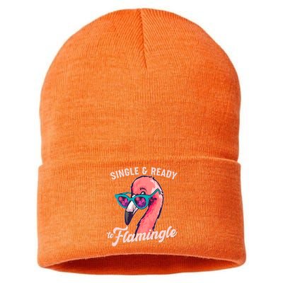 Funny Single And Ready To Flamingle Flamingo Sustainable Knit Beanie