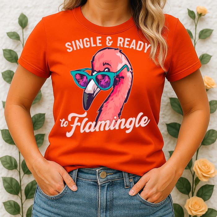Funny Single And Ready To Flamingle Flamingo Womens T-Shirt