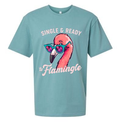 Funny Single And Ready To Flamingle Flamingo Sueded Cloud Jersey T-Shirt