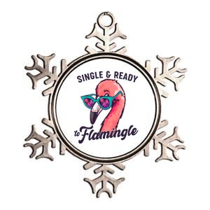 Funny Single And Ready To Flamingle Flamingo Metallic Star Ornament