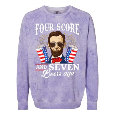 Four Score And 7 Beers Ago 4th Of July Drinking Like Lincoln Colorblast Crewneck Sweatshirt