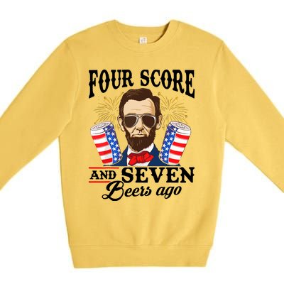 Four Score And 7 Beers Ago 4th Of July Drinking Like Lincoln Premium Crewneck Sweatshirt