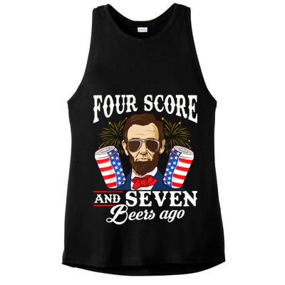 Four Score And 7 Beers Ago 4th Of July Drinking Like Lincoln Ladies PosiCharge Tri-Blend Wicking Tank