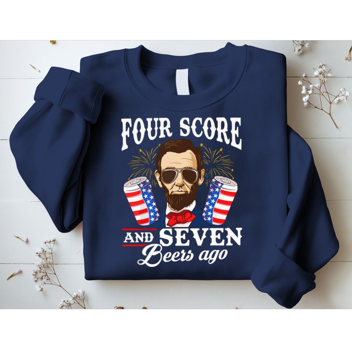 Four Score And 7 Beers Ago 4th Of July Drinking Like Lincoln Sweatshirt