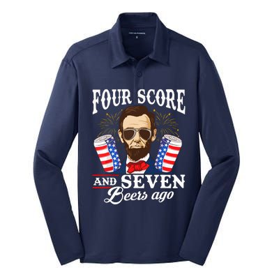 Four Score And 7 Beers Ago 4th Of July Drinking Like Lincoln Silk Touch Performance Long Sleeve Polo