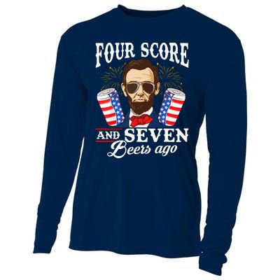 Four Score And 7 Beers Ago 4th Of July Drinking Like Lincoln Cooling Performance Long Sleeve Crew