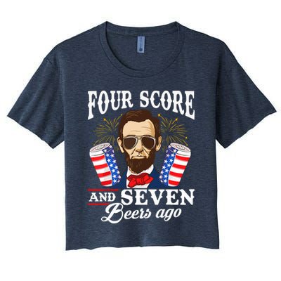 Four Score And 7 Beers Ago 4th Of July Drinking Like Lincoln Crop Top