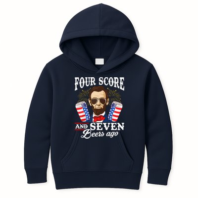 Four Score And 7 Beers Ago 4th Of July Drinking Like Lincoln Kids Hoodie