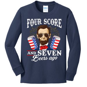 Four Score And 7 Beers Ago 4th Of July Drinking Like Lincoln Kids Long Sleeve Shirt