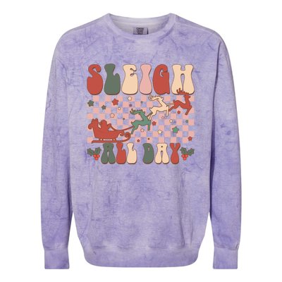 Funny Sleigh All Day Christmas In July Retro Vintage Ugly Colorblast Crewneck Sweatshirt