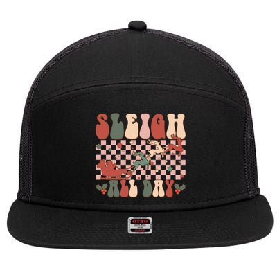 Funny Sleigh All Day Christmas In July Retro Vintage Ugly 7 Panel Mesh Trucker Snapback Hat