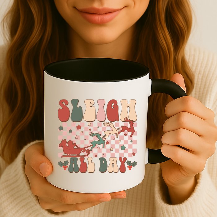 Funny Sleigh All Day Christmas In July Retro Vintage Ugly Mug
