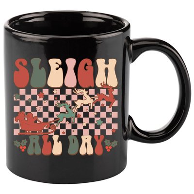 Funny Sleigh All Day Christmas In July Retro Vintage Ugly 11oz C Handle Ceramic Mug