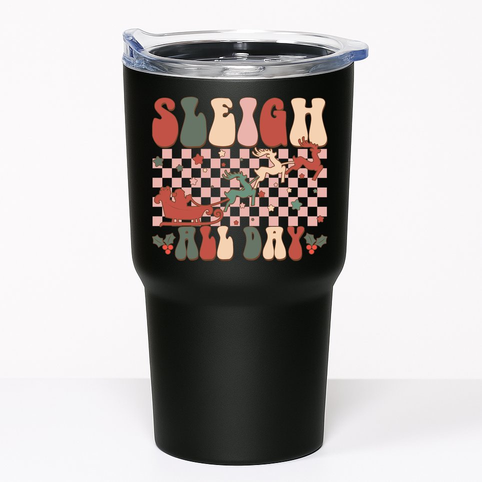 Funny Sleigh All Day Christmas In July Retro Vintage Ugly Tumbler