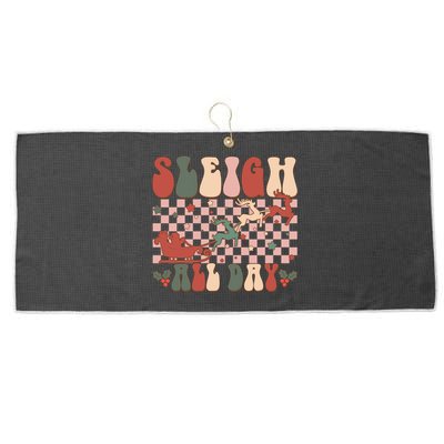 Funny Sleigh All Day Christmas In July Retro Vintage Ugly Large Microfiber Waffle Golf Towel