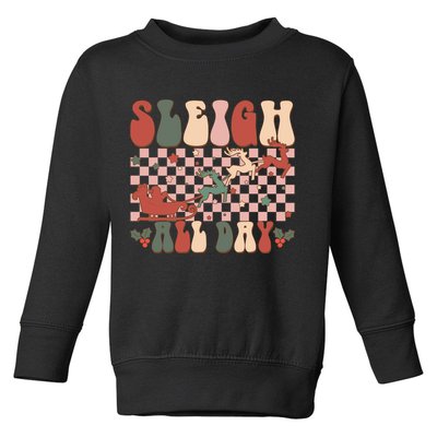 Funny Sleigh All Day Christmas In July Retro Vintage Ugly Toddler Sweatshirt