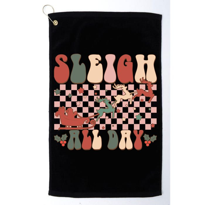 Funny Sleigh All Day Christmas In July Retro Vintage Ugly Golf Towel