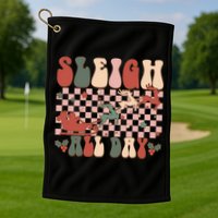 Funny Sleigh All Day Christmas In July Retro Vintage Ugly Golf Towel