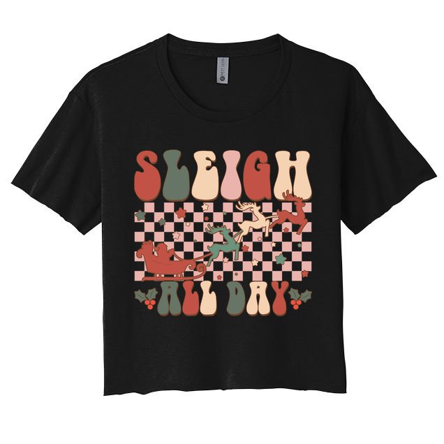 Funny Sleigh All Day Christmas In July Retro Vintage Ugly Crop Top