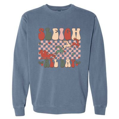 Funny Sleigh All Day Christmas In July Retro Vintage Ugly Garment-Dyed Sweatshirt