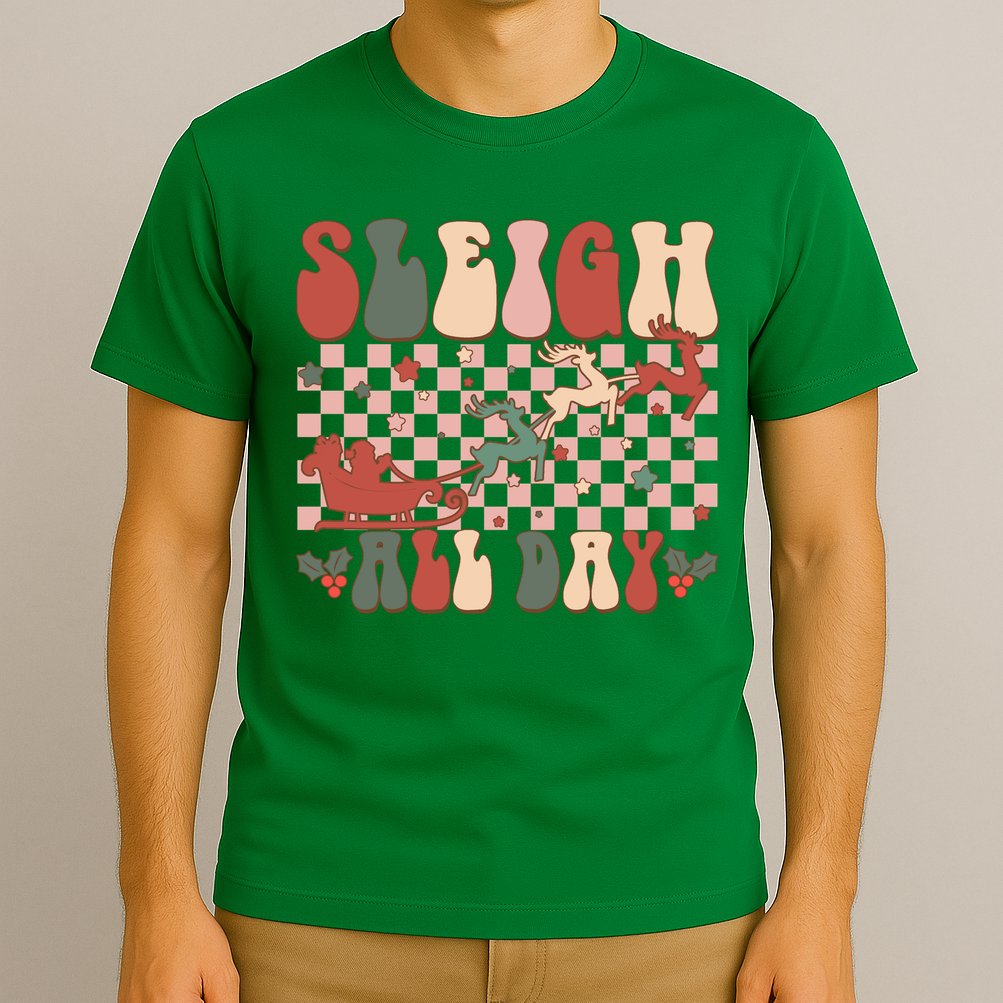 Funny Sleigh All Day Christmas In July Retro Vintage Ugly T-Shirt
